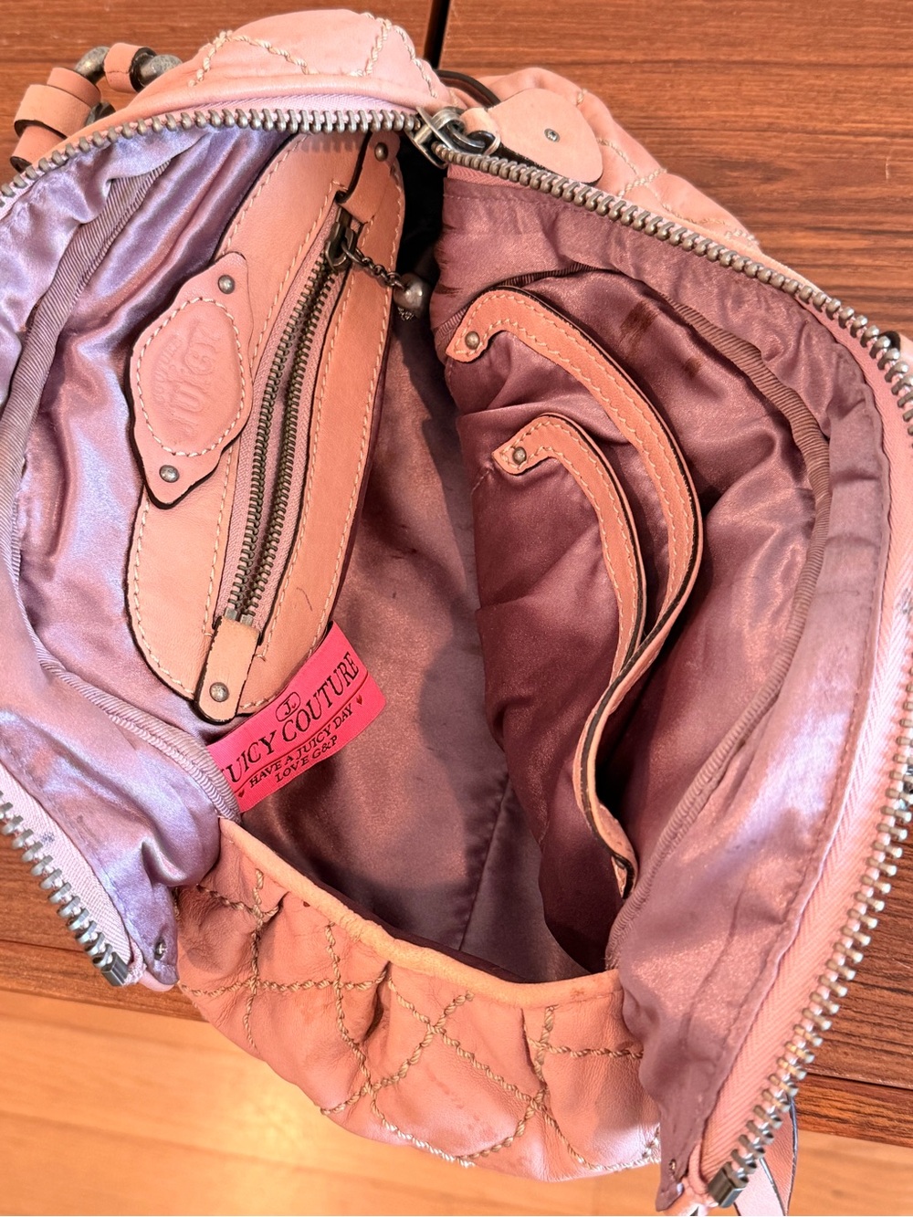 Vintage early 2000s Juicy couture Quilted Soft Leather Satchel Handbag - Pink - Picture 7 of 9